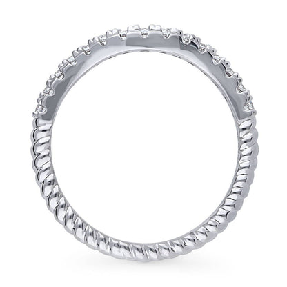 Woven Wishbone Chevron CZ Eternity Ring in Sterling Silver