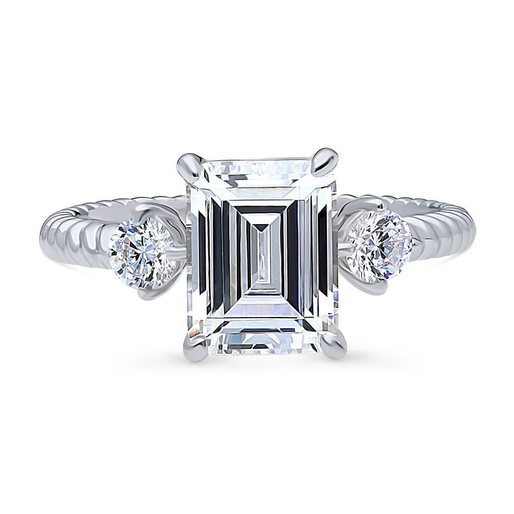 3-Stone Woven Emerald Cut CZ Ring in Sterling Silver, 1 of 10