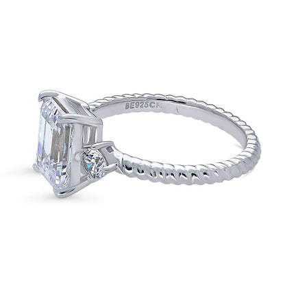 3-Stone Woven 2.6ct Emerald Cut CZ Ring in Sterling Silver