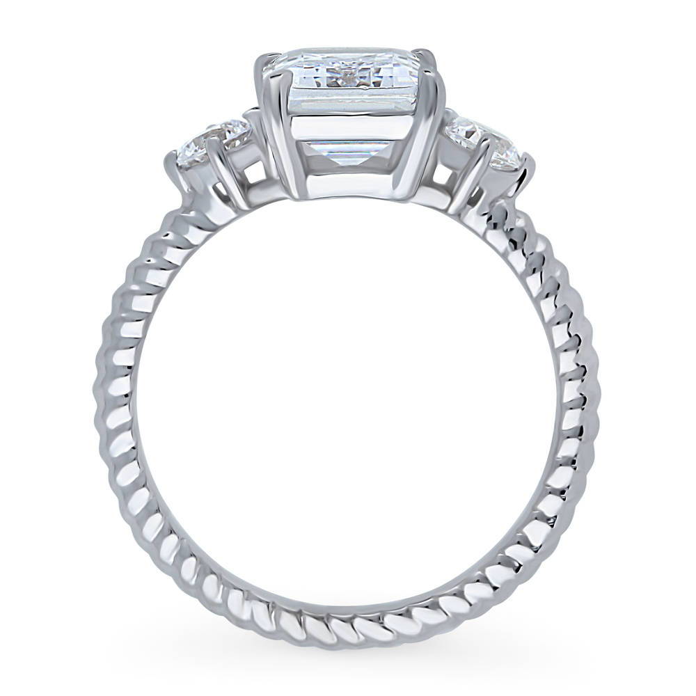 3-Stone Woven 2.6ct Emerald Cut CZ Ring in Sterling Silver