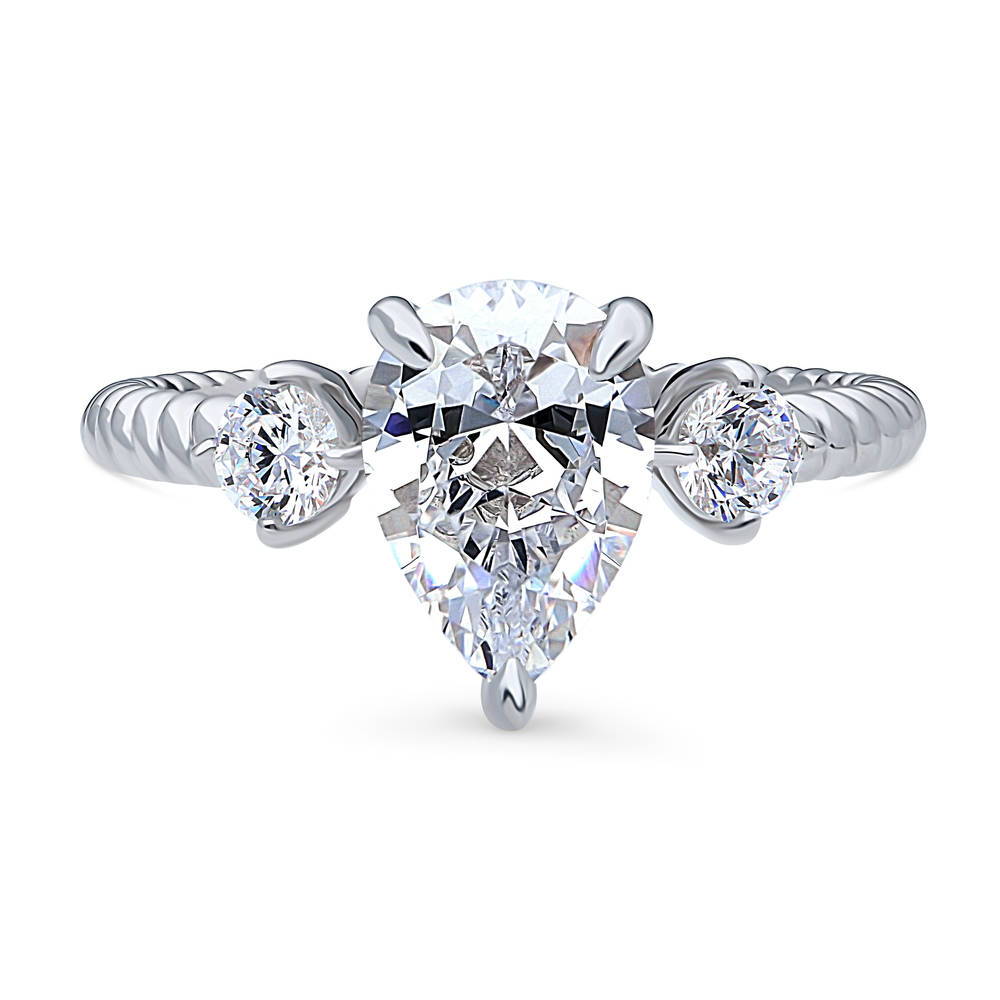 3-Stone Woven Pear CZ Ring in Sterling Silver