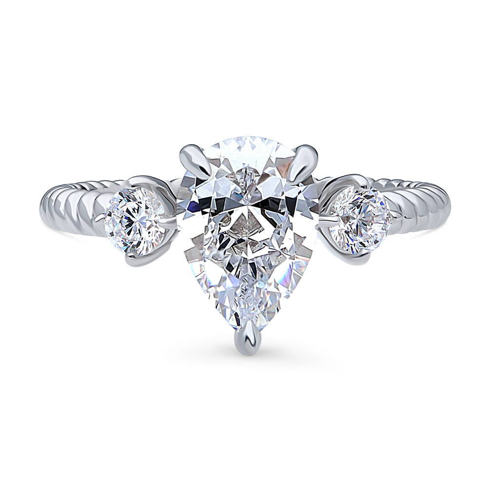 3-Stone Woven 1.8ct Pear CZ Ring in Sterling Silver, 1 of 10