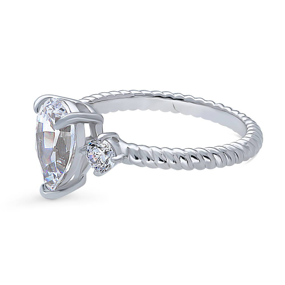 Angle view of 3-Stone Woven 1.8ct Pear CZ Ring in Sterling Silver, 5 of 10