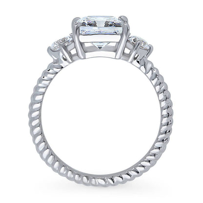 3-Stone Woven 2ct Princess CZ Ring in Sterling Silver