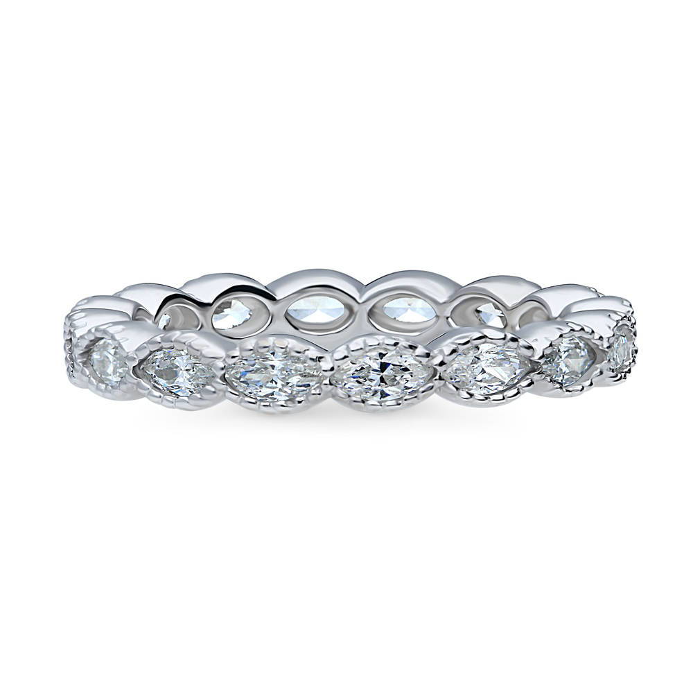 Milgrain Bezel Set Marquise CZ Eternity Ring in Sterling Silver