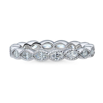 Milgrain Bezel Set Marquise CZ Eternity Ring in Sterling Silver