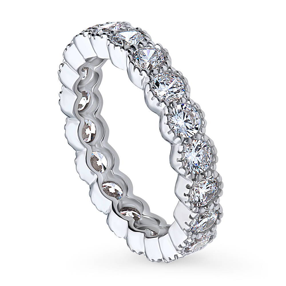 Front view of Milgrain Bezel Set CZ Eternity Ring in Sterling Silver, 4 of 8