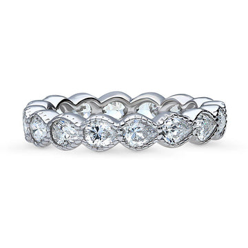 Milgrain Bezel Set Pear CZ Eternity Ring in Sterling Silver