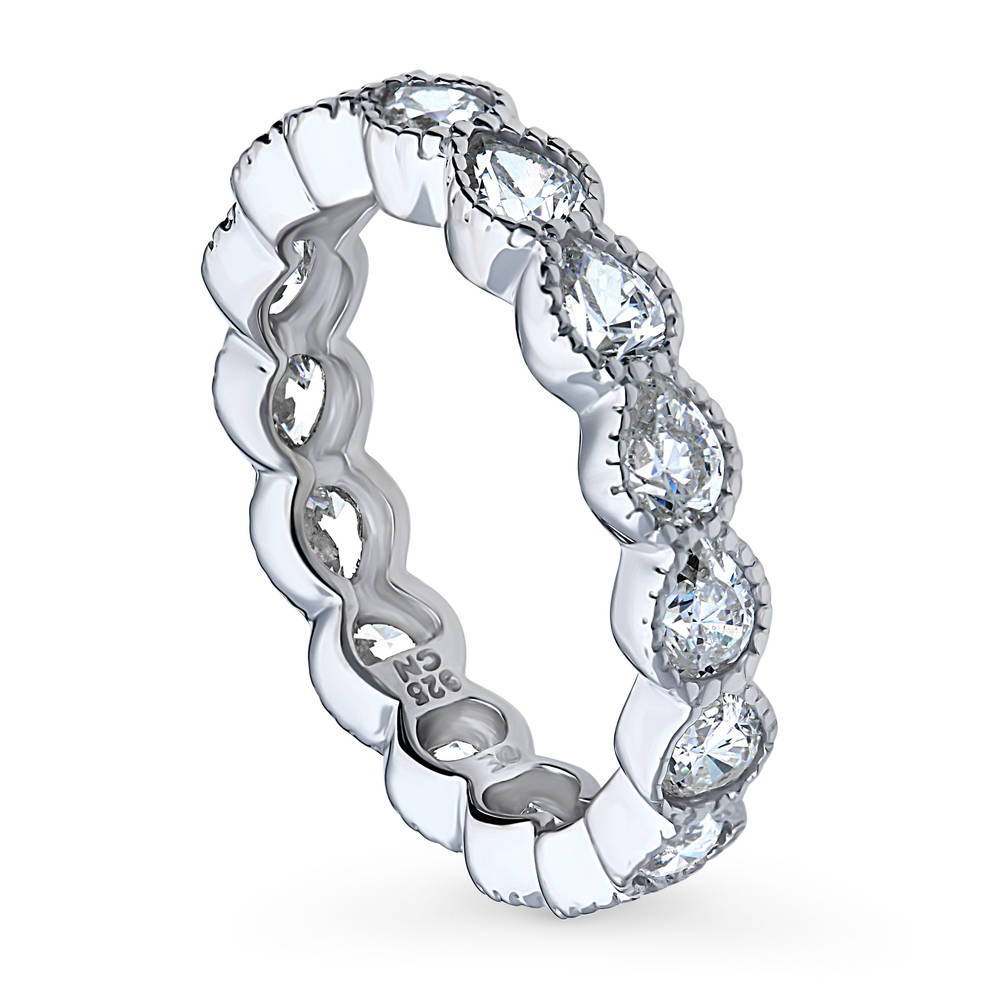 Front view of Bezel Pear CZ Eternity Ring in Sterling Silver, 4 of 8