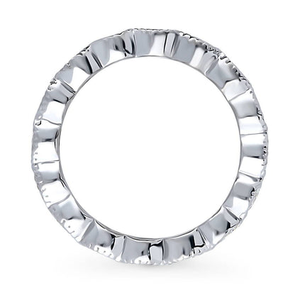 Bezel Pear CZ Eternity Ring in Sterling Silver