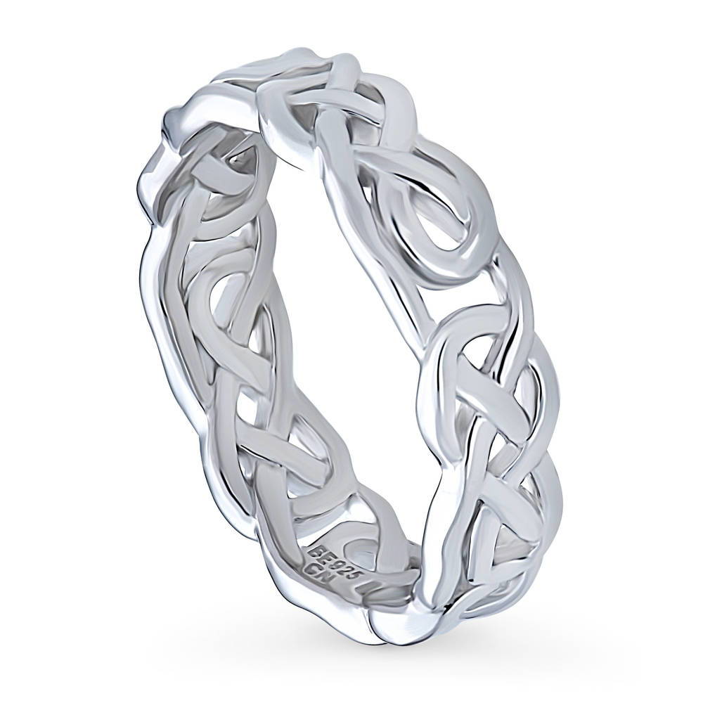 Front view of Woven Celtic Knot Band in Sterling Silver, 4 of 8