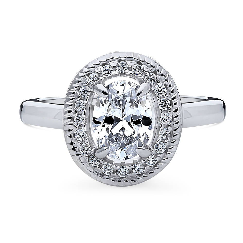 Halo Woven Art Deco Oval CZ Ring in Sterling Silver, 1 of 9