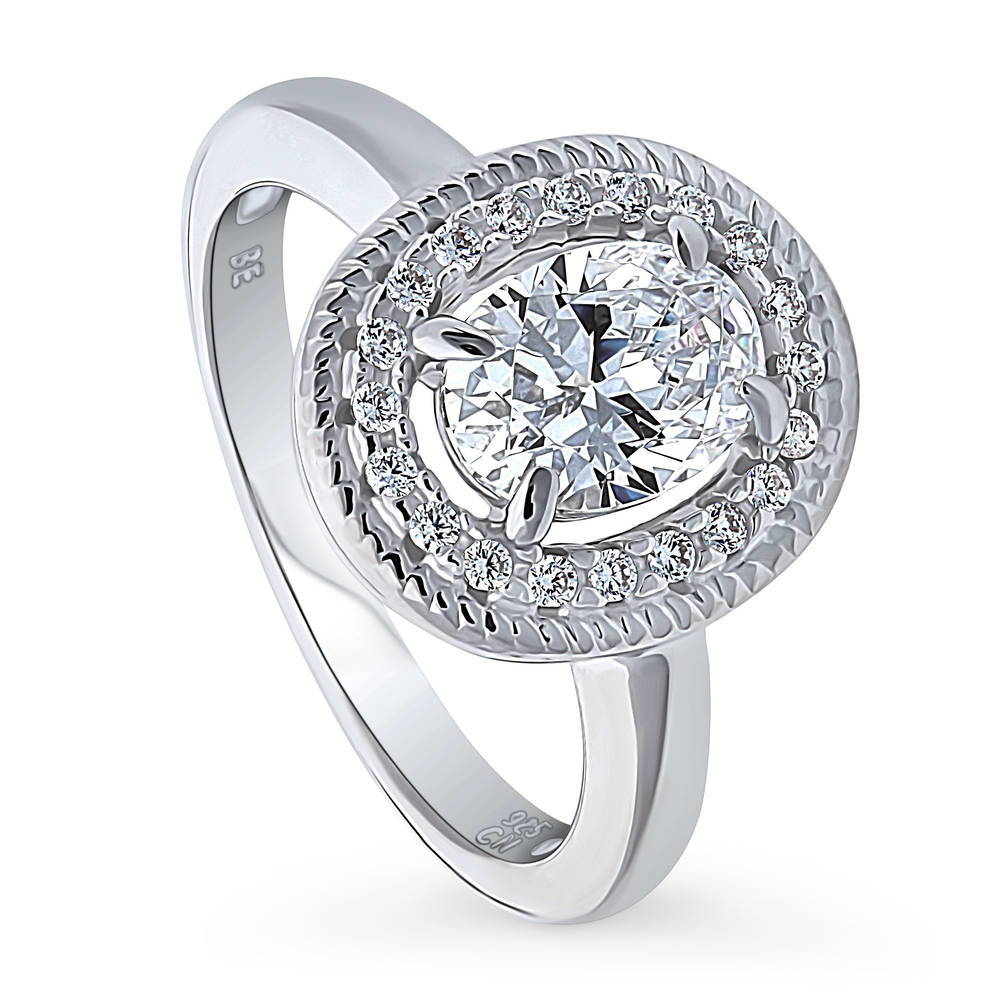 Front view of Halo Woven Art Deco Oval CZ Ring in Sterling Silver, 4 of 9