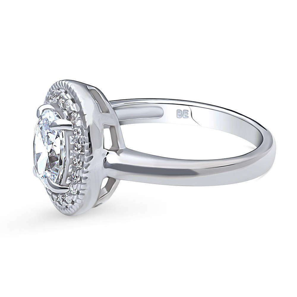Angle view of Halo Woven Art Deco Oval CZ Ring in Sterling Silver, 5 of 9