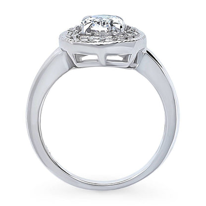 Halo Woven Art Deco Oval CZ Ring in Sterling Silver