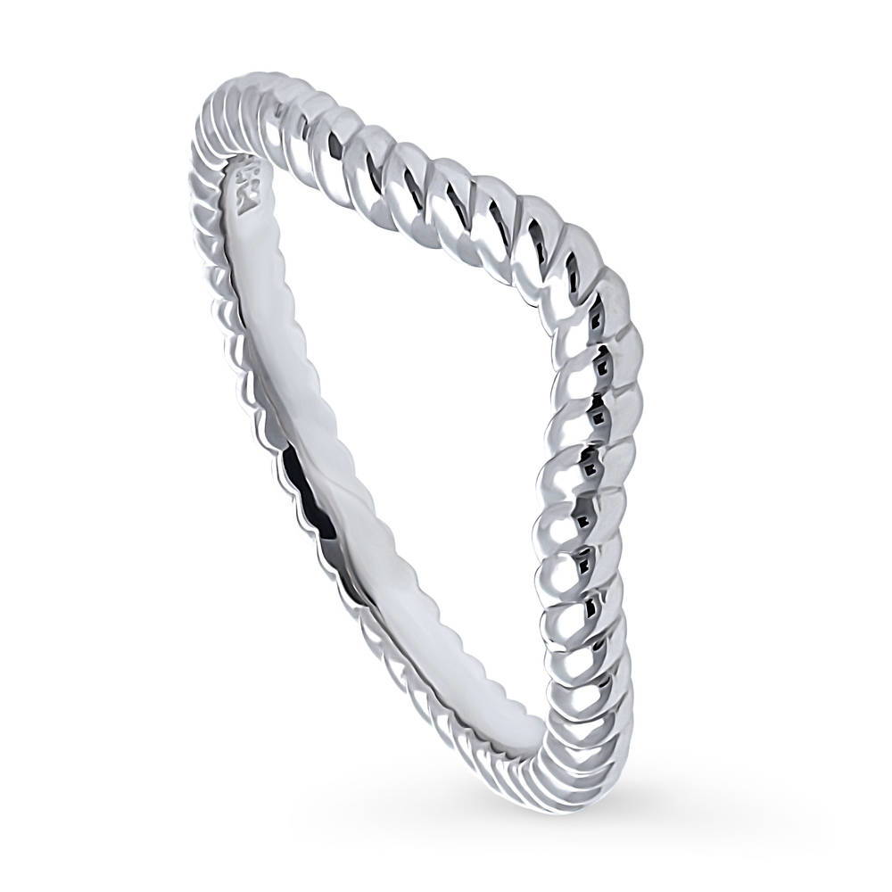 Front view of Woven Wishbone Curved Band in Sterling Silver, 4 of 9