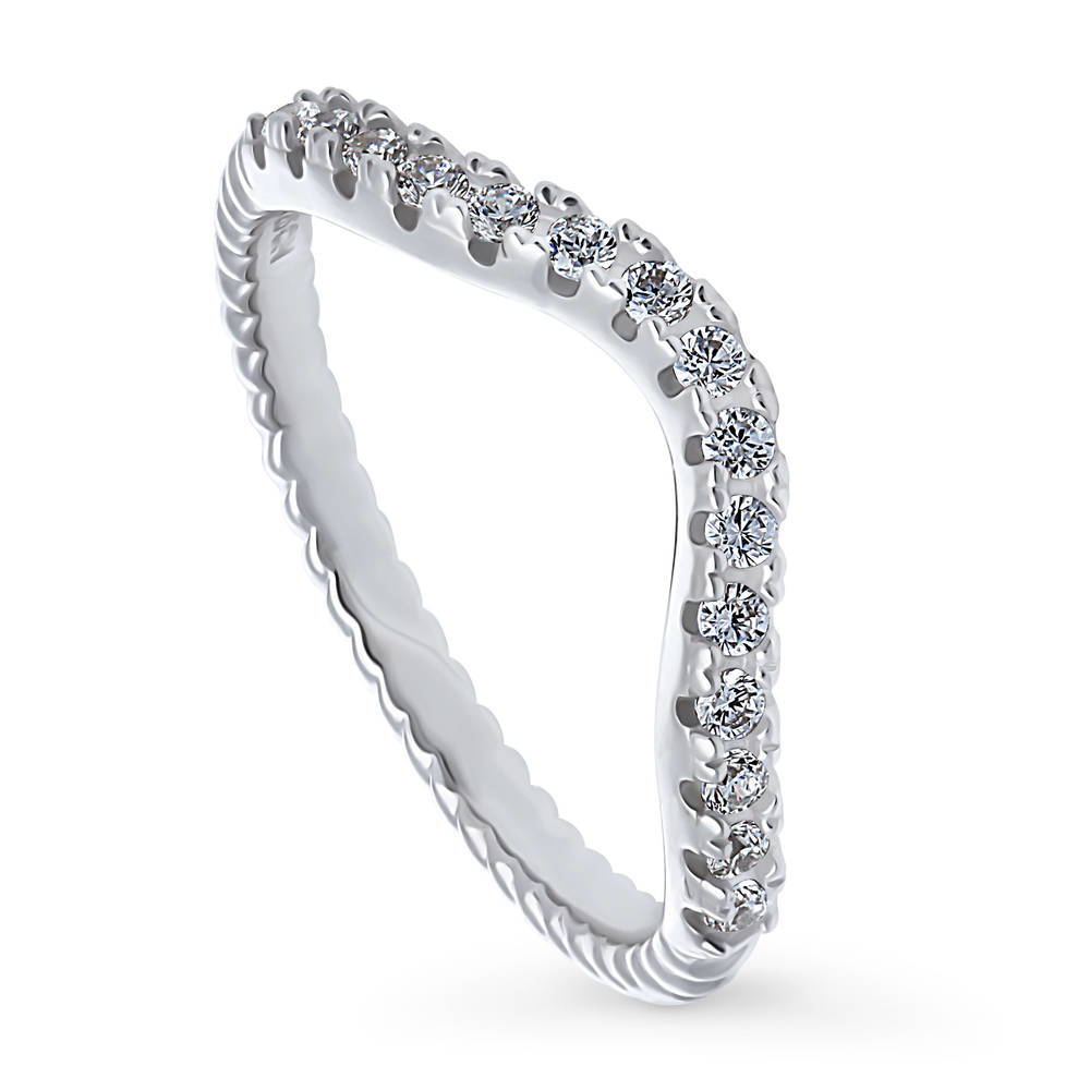 Front view of Woven Wishbone Chevron Pave CZ Eternity Ring in Sterling Silver, 4 of 9
