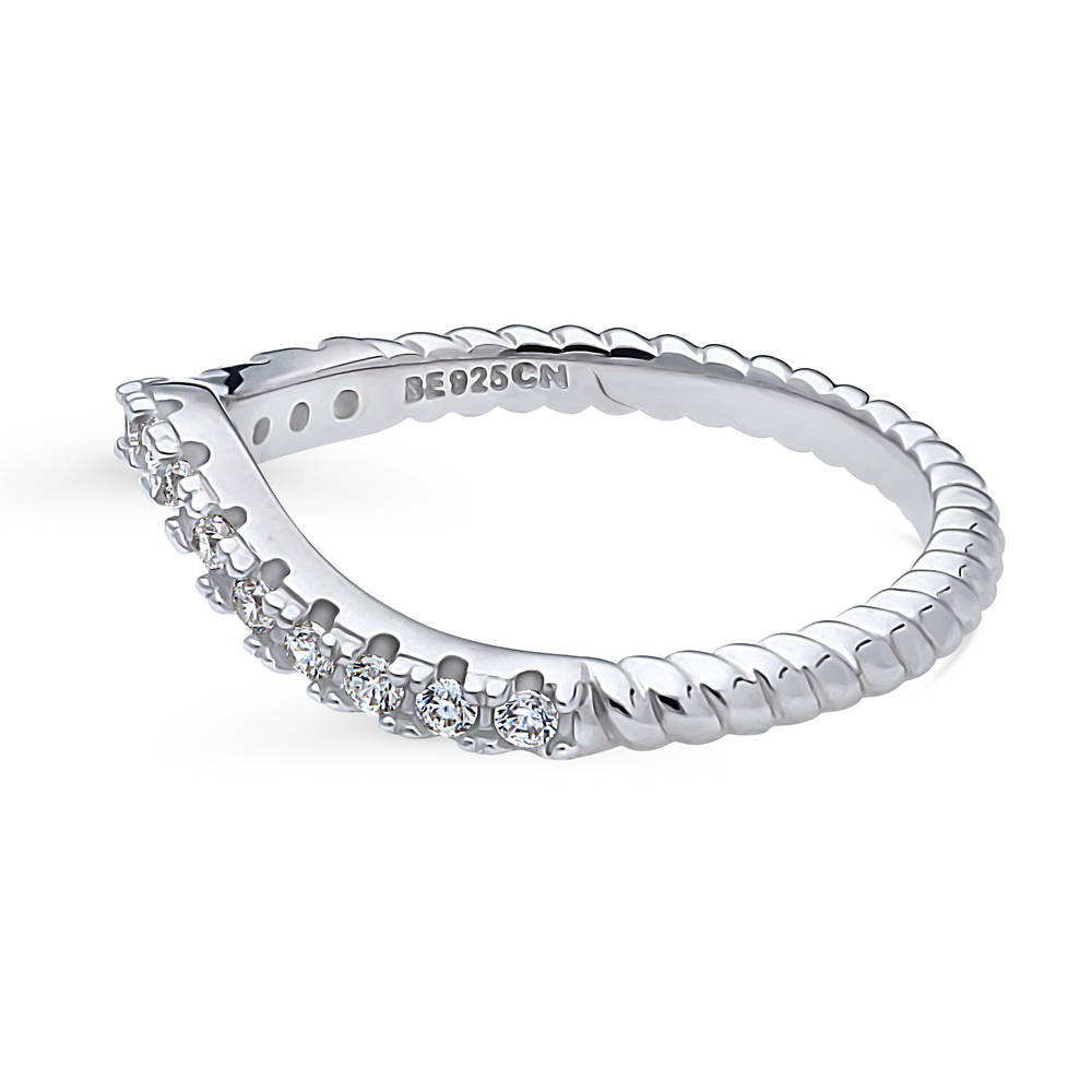 Angle view of Woven Wishbone Pave Set CZ Curved Half Eternity Ring in Sterling Silver, 5 of 9