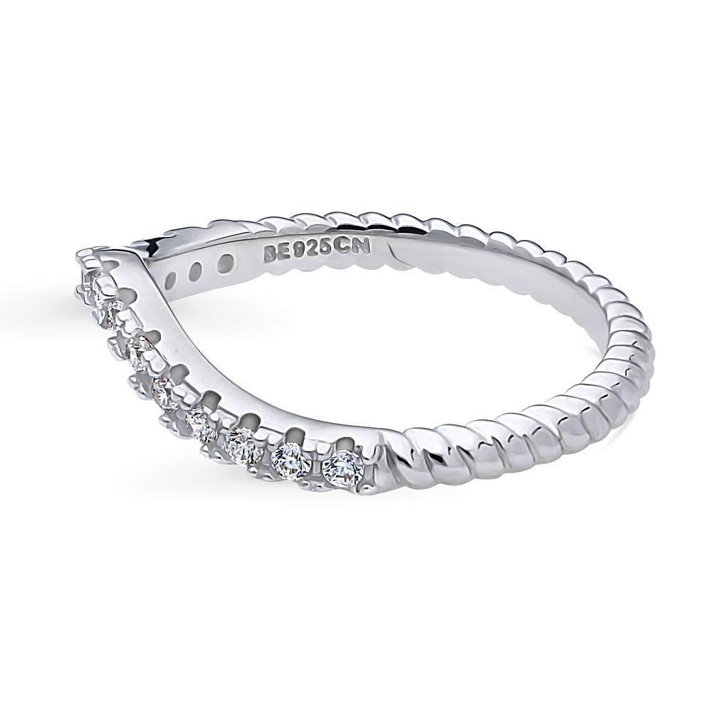 Angle view of Woven Wishbone Chevron Pave CZ Eternity Ring in Sterling Silver, 5 of 9