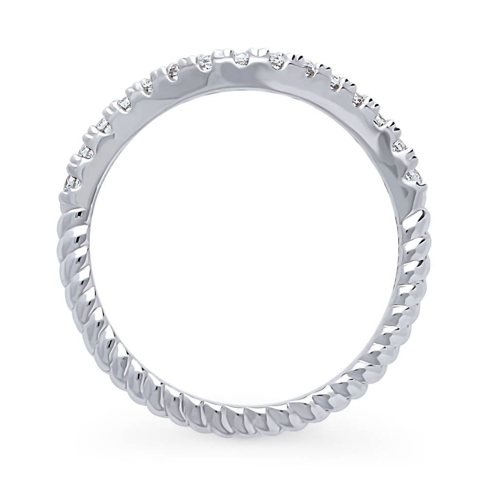 Alternate view of Woven Wishbone Pave Set CZ Curved Half Eternity Ring in Sterling Silver, 8 of 9