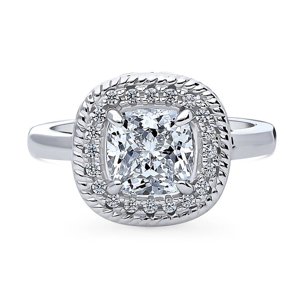 Halo Woven Cushion CZ Ring in Sterling Silver