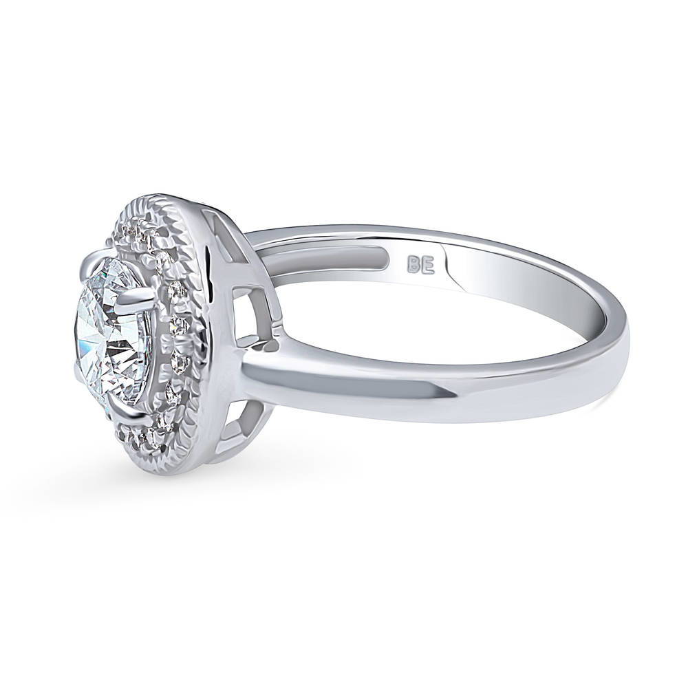Angle view of Halo Cable Round CZ Ring in Sterling Silver, 5 of 9