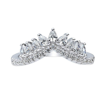 Wishbone Crown CZ Curved Half Eternity Ring in Sterling Silver