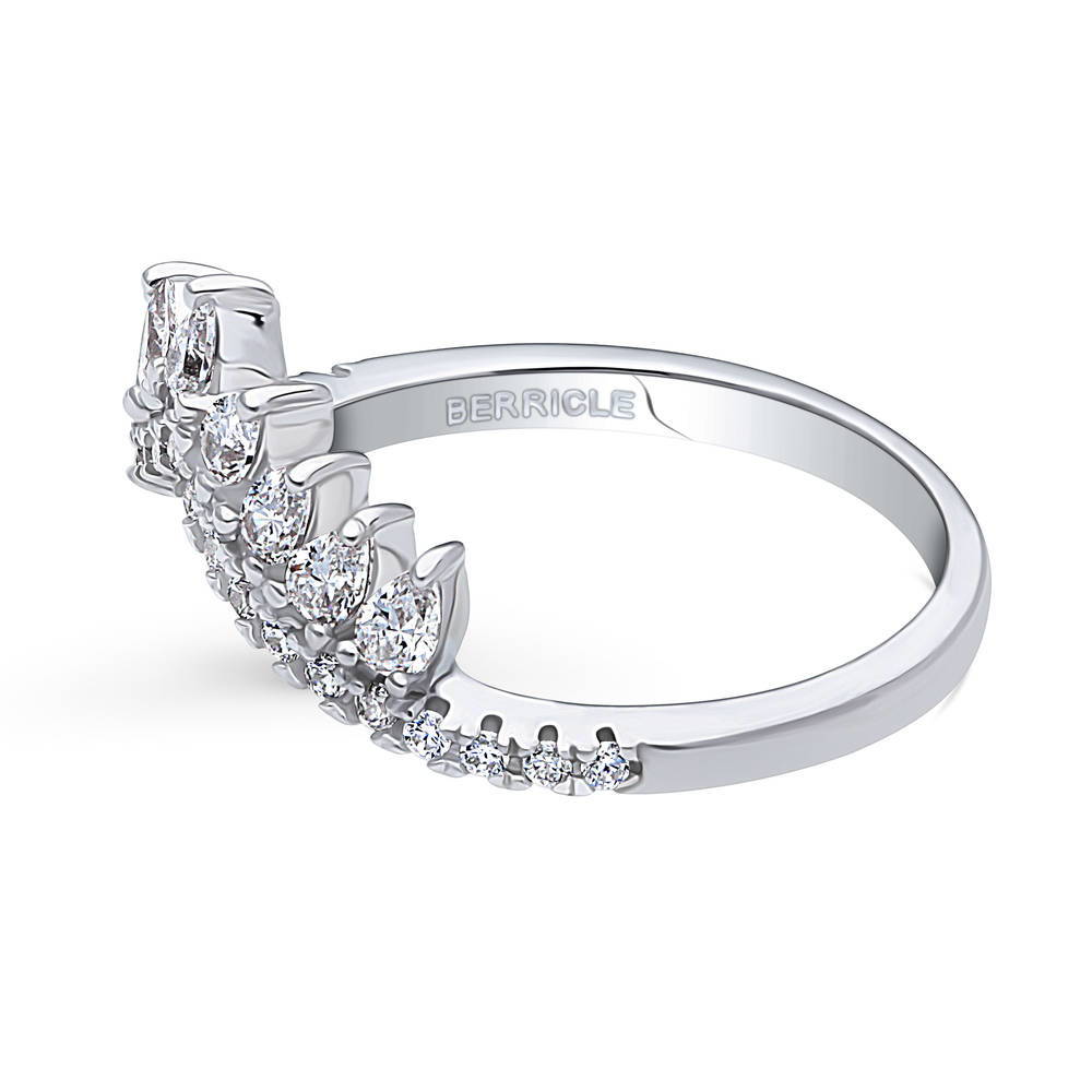 Angle view of Wishbone Crown CZ Eternity Ring in Sterling Silver, 5 of 10
