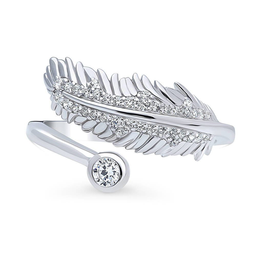 Feather Bypass Wrap CZ Ring in Sterling Silver, 1 of 10