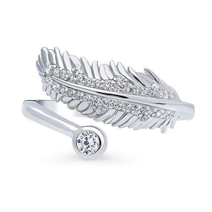 Feather Bypass Wrap CZ Ring in Sterling Silver