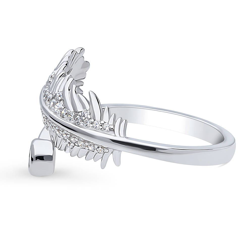Angle view of Feather Bypass Wrap CZ Ring in Sterling Silver, 5 of 10
