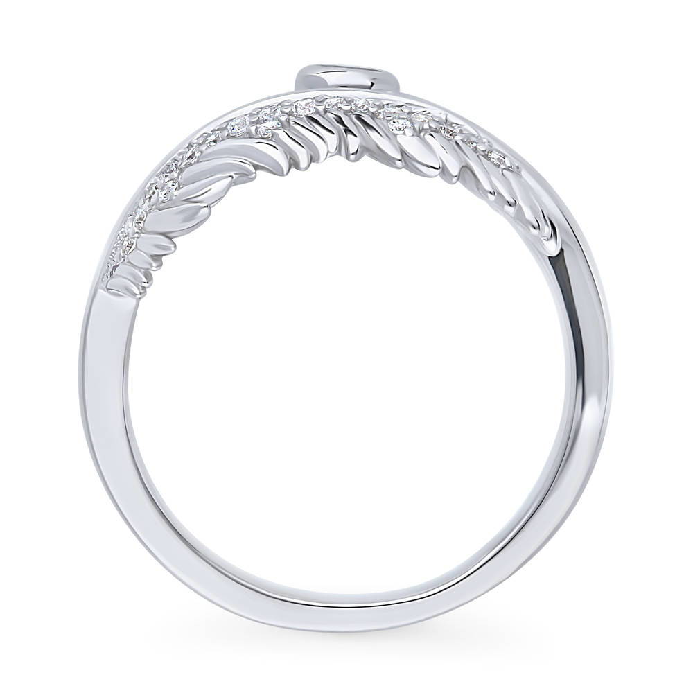 Feather Bypass Wrap CZ Ring in Sterling Silver