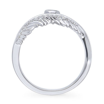 Feather Bypass Wrap CZ Ring in Sterling Silver