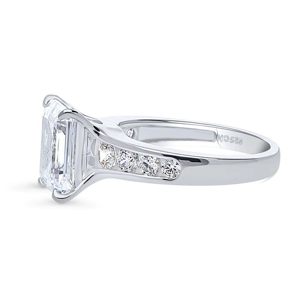 Angle view of Solitaire 3.8ct Emerald Cut CZ Ring in Sterling Silver, 5 of 9