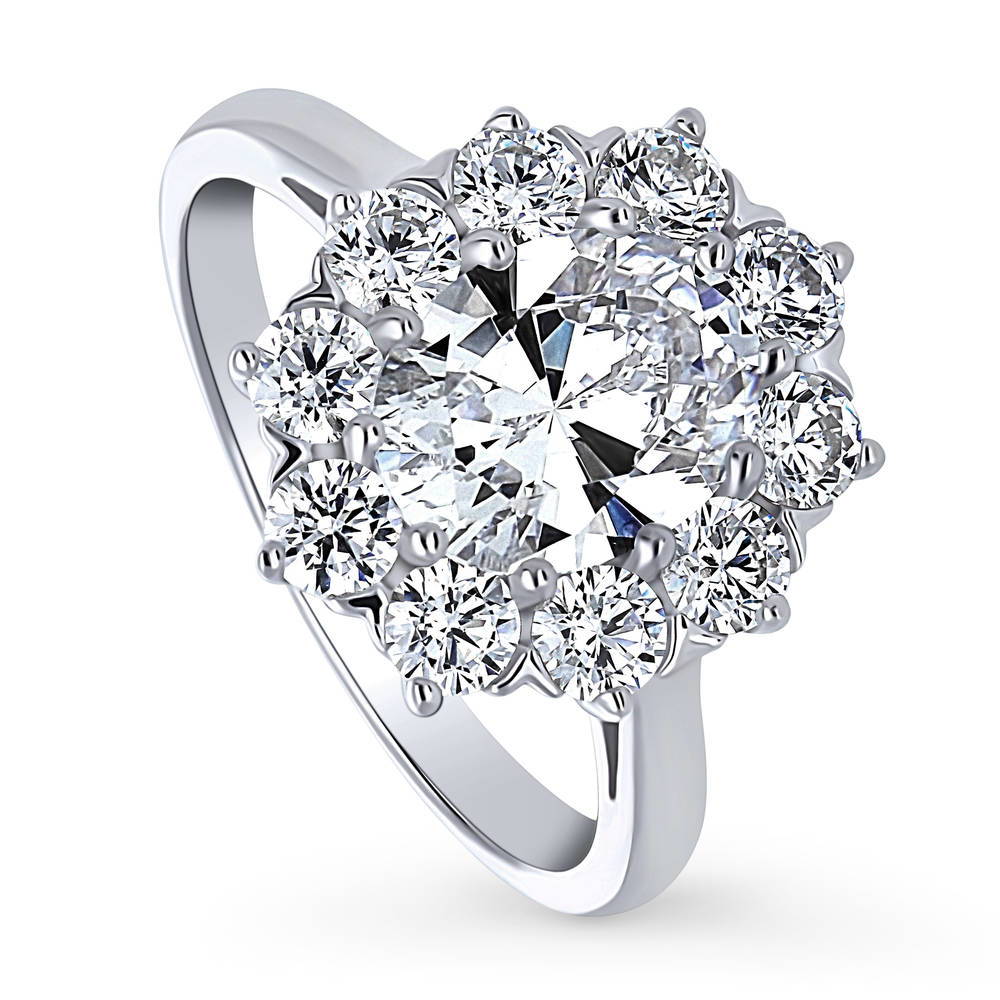Flower Halo CZ Ring in Sterling Silver