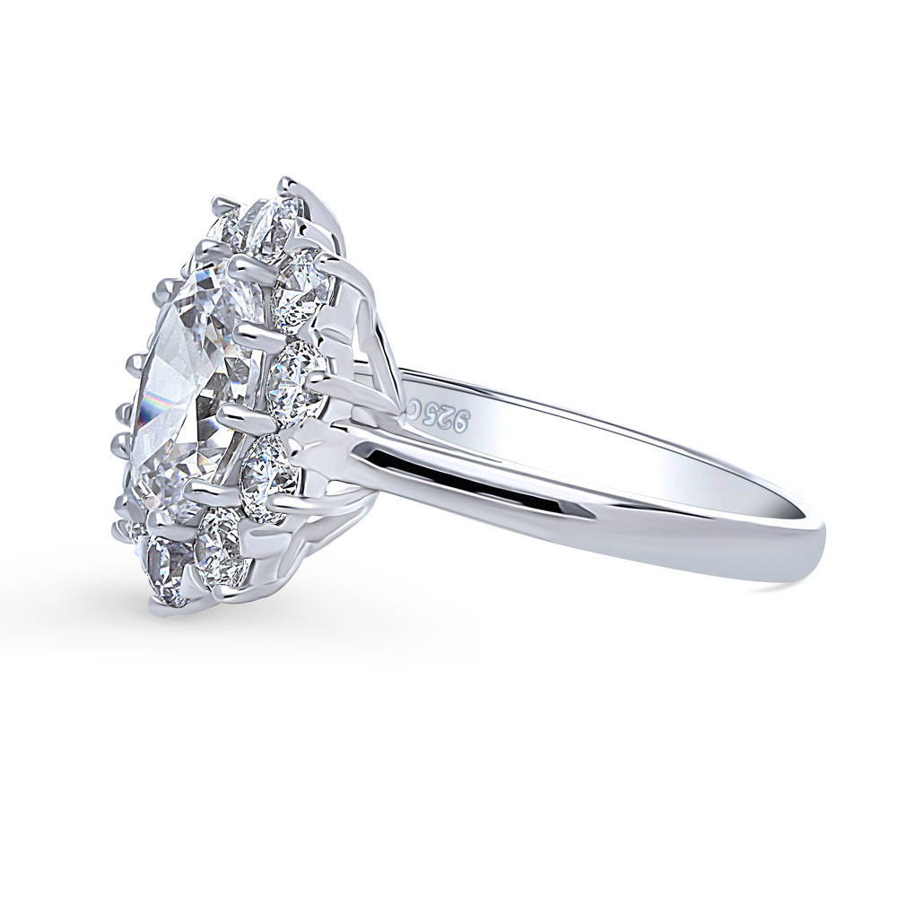 Angle view of Flower Halo CZ Ring in Sterling Silver, 5 of 9