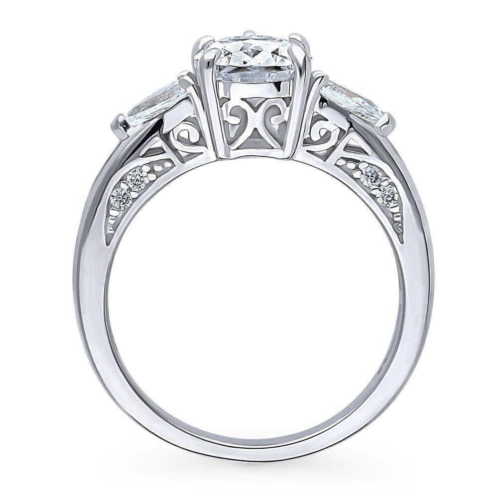 Alternate view of 3-Stone Pear CZ Ring in Sterling Silver, 8 of 9