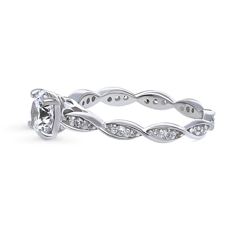 Angle view of Woven Solitaire 1ct CZ Ring in Sterling Silver, 5 of 9