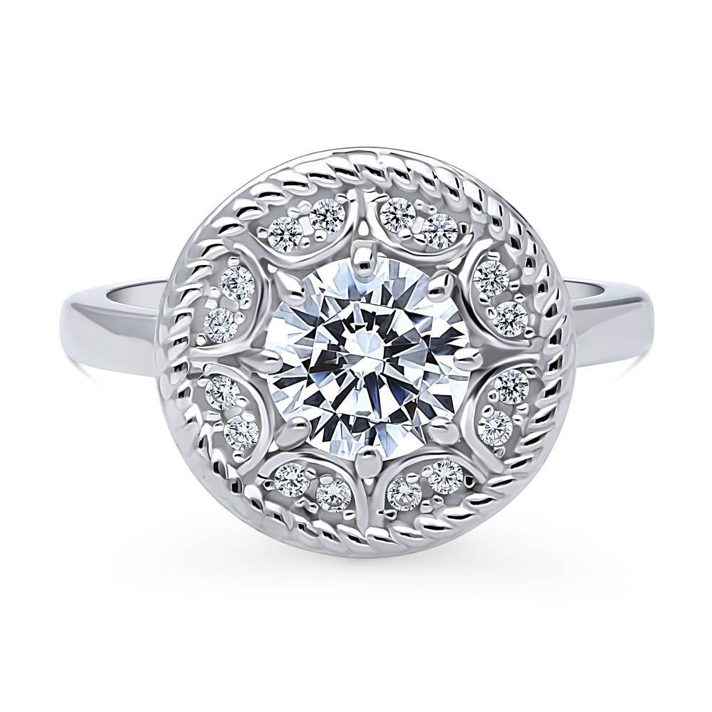 Cable Halo CZ Statement Ring in Sterling Silver