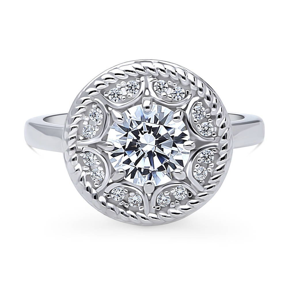 Cable Halo Art Deco CZ Ring in Sterling Silver