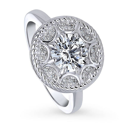 Cable Halo Art Deco CZ Ring in Sterling Silver