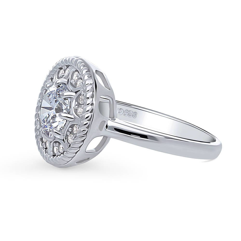 Cable Halo Art Deco CZ Ring in Sterling Silver