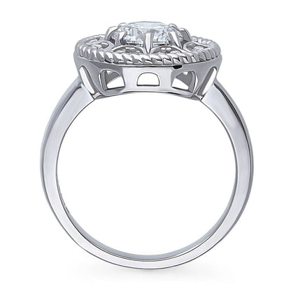Cable Halo Art Deco CZ Ring in Sterling Silver