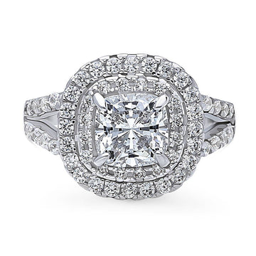 Halo Cushion CZ Statement Split Shank Ring in Sterling Silver