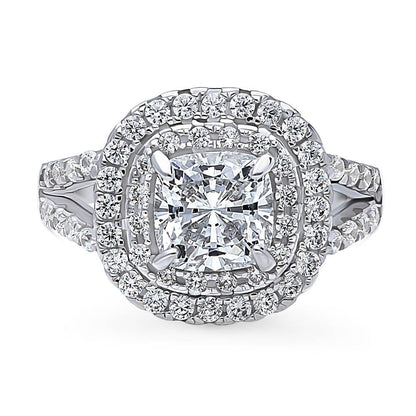 Halo Cushion CZ Split Shank Ring in Sterling Silver