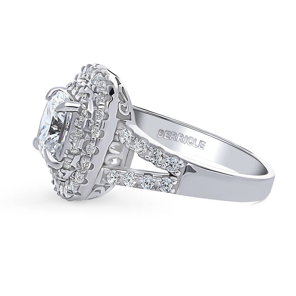 Angle view of Halo Cushion CZ Statement Split Shank Ring in Sterling Silver, 5 of 9