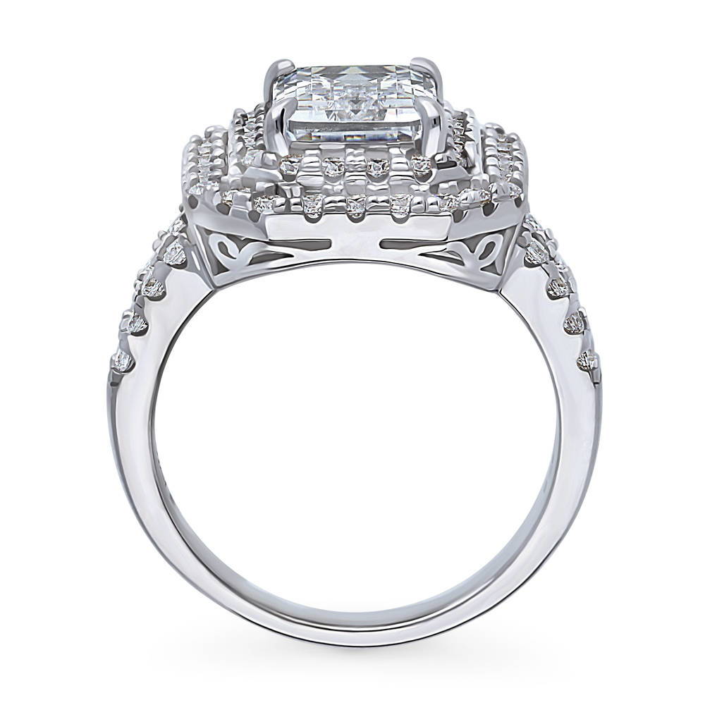 Alternate view of Halo Emerald Cut CZ Statement Split Shank Ring in Sterling Silver, 8 of 9