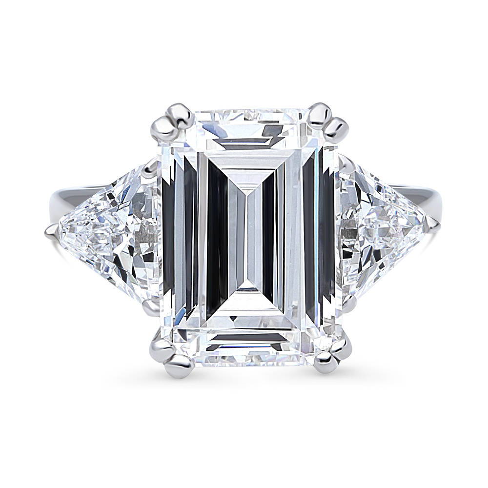 3-Stone Emerald Cut CZ Statement Ring in Sterling Silver