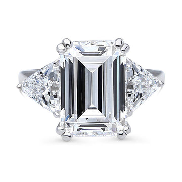 3-Stone Emerald Cut CZ Statement Ring in Sterling Silver