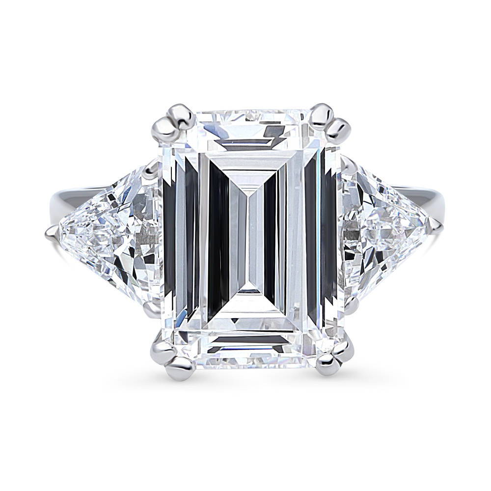 3-Stone Emerald Cut CZ Statement Ring in Sterling Silver, 1 of 9